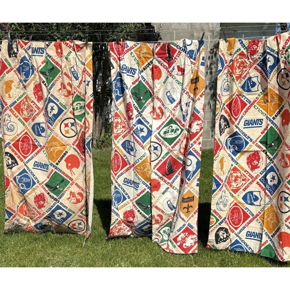 Vtg Set Of 4 1970s NFL Football Teams Logo SEARS Perma-Prest Curtains 150" X 84"
